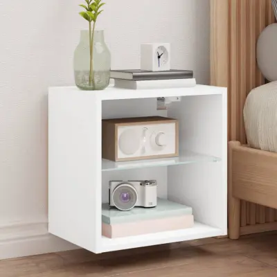 The Living Store Nočna omarica z LED lučkami stenska bela - Nočna Omarica