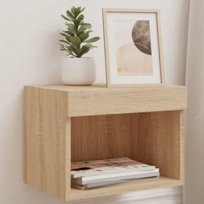 The Living Store Nočne omarice z LED lučkami stenske 2 kosa sonoma hrast - Nočna Omarica