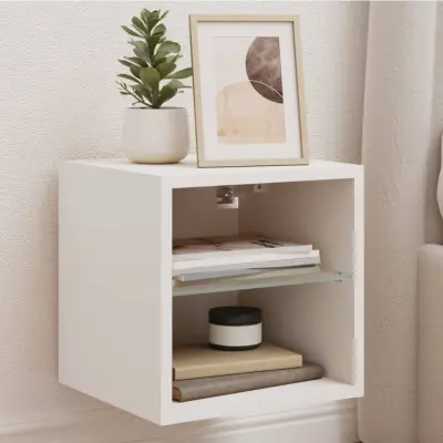 The Living Store Stenske TV omarice z LED lučkami 2 kosa bele 30x28,5x30 cm - TV Stenska Omarica