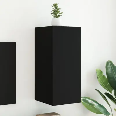 The Living Store Stenska TV omarica z LED lučkami črna 30,5x35x70 cm - TV Stenska Omarica