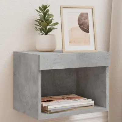 The Living Store Nočna omarica z LED lučkami stenska betonsko siva - Nočna Omarica