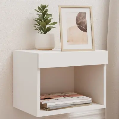 The Living Store Nočna omarica z LED lučkami stenska bela - Nočna Omarica