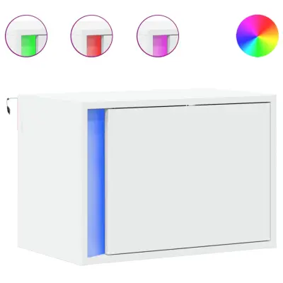 vidaXL Stenska nočna omarica z LED lučkami bela