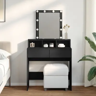 The Living Store Toaletna mizica z LED lučkami črna 80x41x144,5 cm - Toaletna Mizica