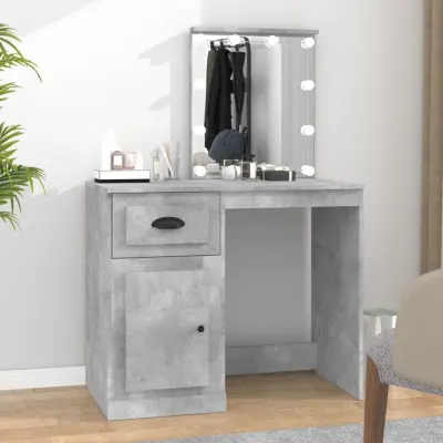 The Living Store Toaletna mizica z LED lučmi beton. siva 90x50x132,5 cm inž. les - Toaletna Mizica