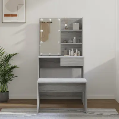 The Living Store Komplet toaletnih mizic z LED lučkami siva sonoma konstr. les - Komplet LED Toaletnih Mizic