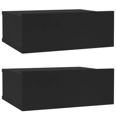 Stenski Dvo delni komplet Nočne omarice - Nočne mize črne 40x30x15 cm inženirski les
