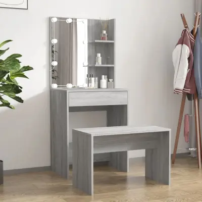 The Living Store Komplet toaletnih mizic z LED lučkami siva sonoma konstr. les - Komplet LED Toaletnih Mizic