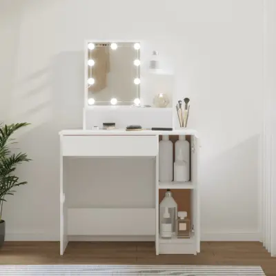 The Living Store Toaletna mizica z LED lučkami bela 86,5x35x136 cm - Toaletna Mizica