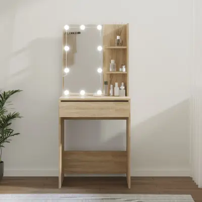 The Living Store Toaletna mizica z LED lučkami sonoma hrast 60x40x140 cm - Toaletna Mizica