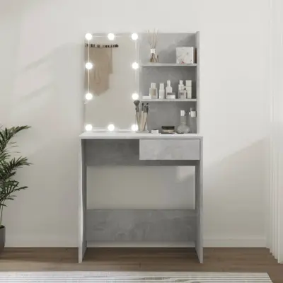 The Living Store Toaletna mizica z LED lučkami betonsko siva 74,5x40x141 cm - Toaletna Mizica