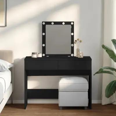 The Living Store Toaletna mizica z LED lučkami črna 100x40x130 cm - Toaletna Mizica