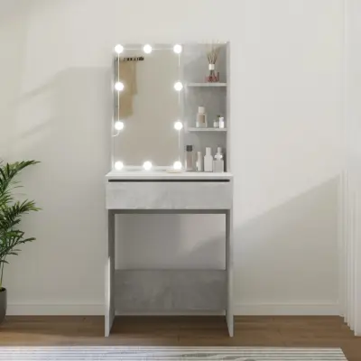 The Living Store Toaletna mizica z LED lučkami betonsko siva 60x40x140 cm - Toaletna Mizica