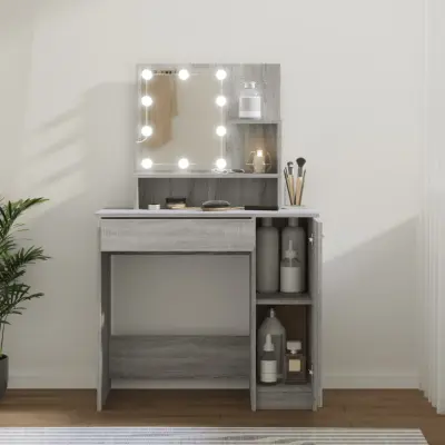 The Living Store Toaletna mizica z LED lučmi siva sonoma 86,5x35x136 cm - Toaletna Mizica