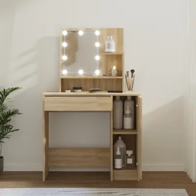 The Living Store Toaletna mizica z LED lučkami sonoma hrast 86,5x35x136 cm - Toaletna Mizica