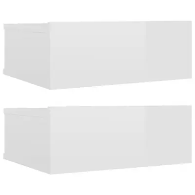 Stenski Dvo delni komplet Nočne omarice - Nočne mize visok sijaj bele 40x30x15 cm