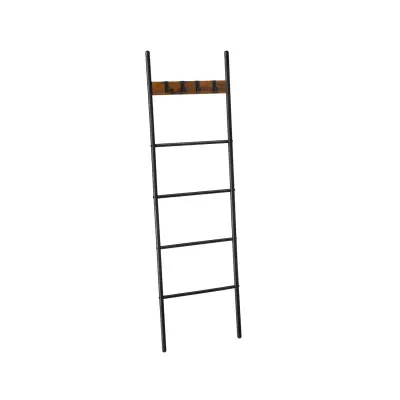 LLS016B01 Polica za brisače s 5 nivoji, 44 x 160 cm Prostorsko varčen kovinski okvir, 4 kavlji Industrijski slog Vintage rjava/črna