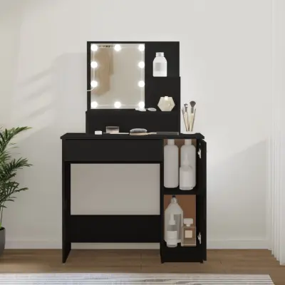 The Living Store Toaletna mizica z LED črna 86,5x35x136 cm - Toaletna Mizica