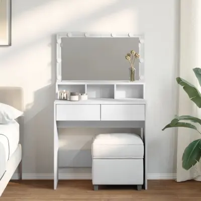 The Living Store Toaletna mizica z LED lučkami bela 80x41x134,5 cm - Toaletna Mizica