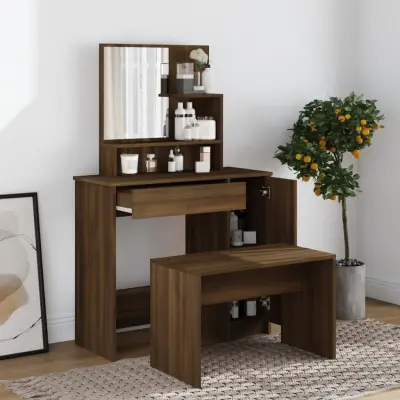 The Living Store Toaletna mizica komplet rjavi hrast 86,5x35x136 cm - Komplet Toaletnih Mizic