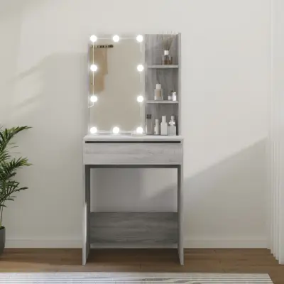 The Living Store Toaletna mizica z LED lučkami siva sonoma 60x40x140 cm - Toaletna Mizica