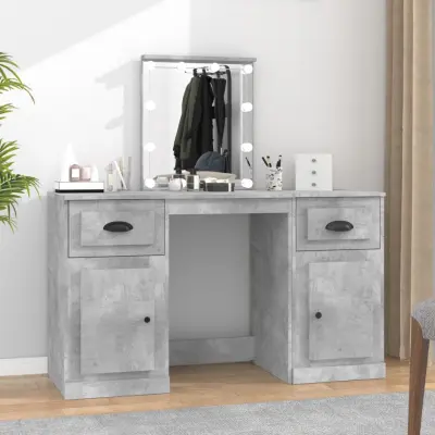 The Living Store Toaletna mizica z LED lučkami betonsko siva 130x50x132,5 cm - Toaletna Mizica