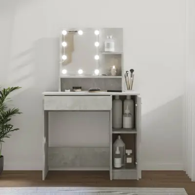 The Living Store Toaletna mizica z LED lučkami betonsko siva 86,5x35x136 cm - Toaletna Mizica