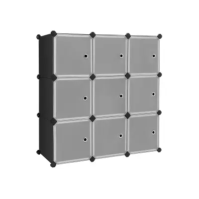 Organizator za shranjevanje 9 kock, plastična omara z vrati, modularna omara za oblačila, čevlje, igrače, knjige, enostavna za sestavo, črna LPC116HS