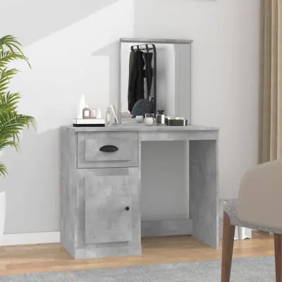The Living Store Toaletna mizica z ogledalom beton. siva 90x50x132,5 cm inž. les - Toaletna Mizica