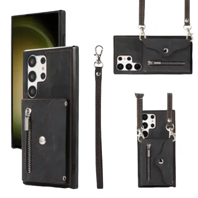 Usnjena torbica za Samsung S23 z vrvico in držalom za kartico