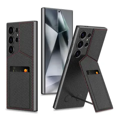 Ovitek za telefon Samsung z držalom za magnetno kartico Carbon fiber texture  Samsung Galaxy S23 Ultra