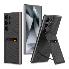 Ovitek za telefon Samsung z držalom za magnetno kartico Carbon fiber texture  Samsung Galaxy S25 Plus