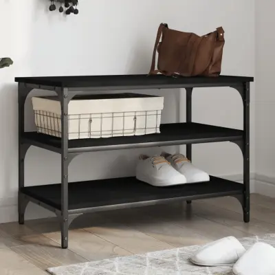 The Living Store Klop za čevlje črna 70x38,5x49 cm inženirski les - Klop Za Čevlje