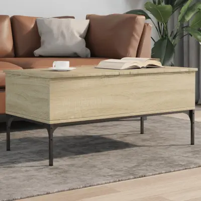 The Living Store Klubska mizica sonoma hrast 100x50x45 cm inženir. les in kovina - Klubska Mizica