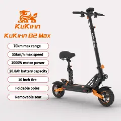 Električni skuter KuKirin G2 Max 48v 20.8Ah Visokokakovostna litijeva baterija 1000W Super Power Motor Smart Meter Nastavljiva sedežna torba 10-palčne
