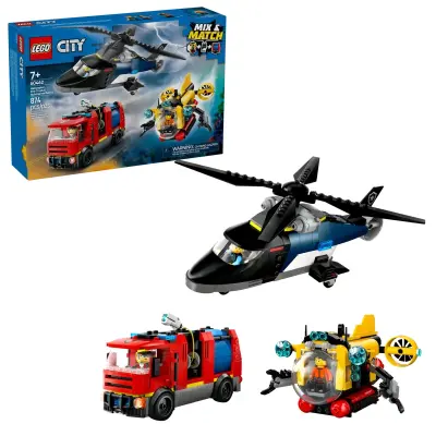 LEGO City 60462 Remiks helikopter, gasilsko vozilo in podmornica