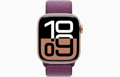 Apple Watch S10 Cellular 42mm Rose Gold aluminium case with Plum sport loop