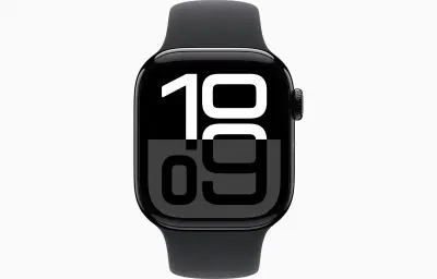 Apple Watch S10 Cellular 46mm Jet Black aluminium case with Black sport band - M/L