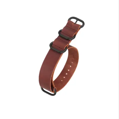 Pašček za uro NATO iz pravega usnja za moške Brown 24 mm