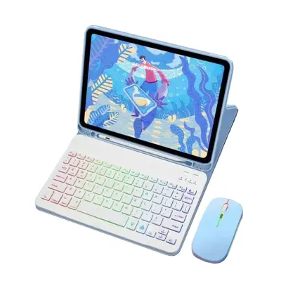 Usnjena torbica za iPad z RGB Bluetooth tipkovnico in miško Blue  iPad 9,7 palca