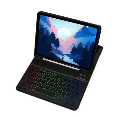 Usnjena torbica z RGB Bluetooth tipkovnico za iPad Black  iPad 9,7 palca