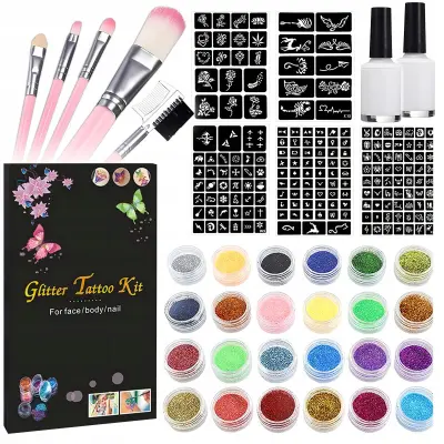 Glitter tattoo komplet za izdelavo bleščečih tatujev 120 šablon