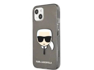 Karl Lagerfeld, Ohišje za Apple iPhone 13 Mini Translucent Glitter Karl, ?rna