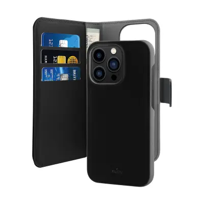PURO, Folio ohišje za iPhone 14 Pro s snemljivo lupino in 3 režami za kartice, ?rna