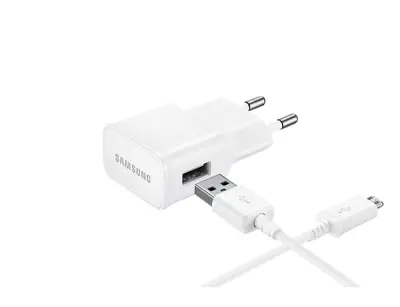 Samsung, Omrežni polnilnik z odklopljivim kablom Micro USB 2A Original Samsung, Bela