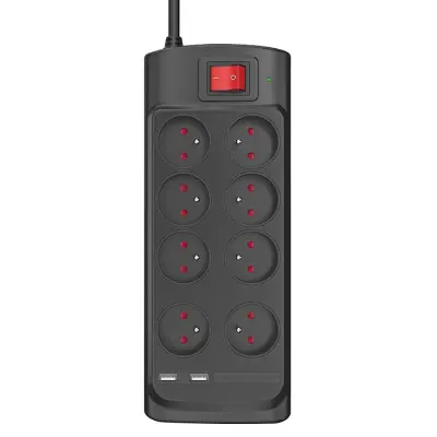 Monster, Podaljševalnik z 8 vti?nicami za zaš?ito pred prenapetostjo z 2 priklju?koma USB-A, ?rna
