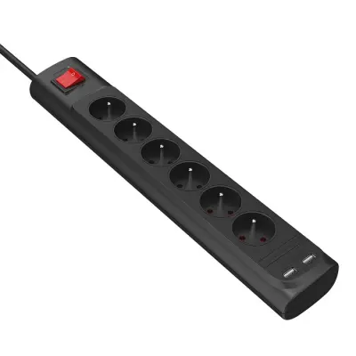 Monster, 6 vti?nic AC za zaš?ito pred prenapetostjo z 2 priklju?koma USB-A, ?rna