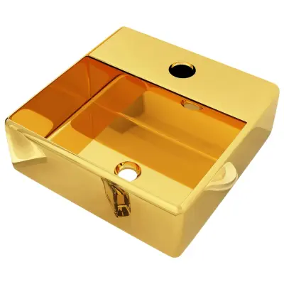 Umivalnik - Kopalna umivalnik - Lavabo z odprtino za pipo 38x30x11,5 cm keramičen zlat