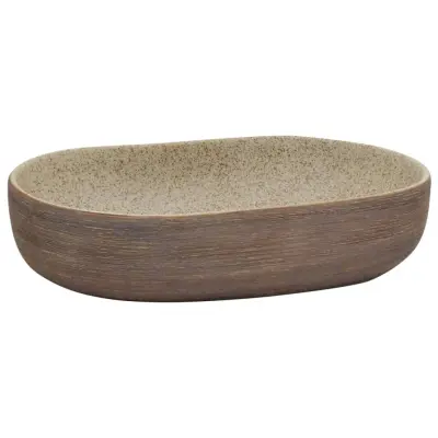 Umivalnik - Kopalna umivalnik Nadpultni peščen in rjav ovalen 59x40x14 cm keramika