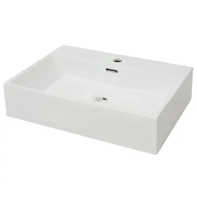 Umivalnik - Kopalna umivalnik - Lavabo z odprtino za armaturo bela keramika 60,5x42,5x14,5cm